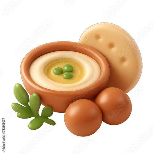 Arabic Food Dishes and Ingredients Icon with Hummus Falafel and Pita Bread Featuring Authentic Presentation on Transparent Background 3D Style