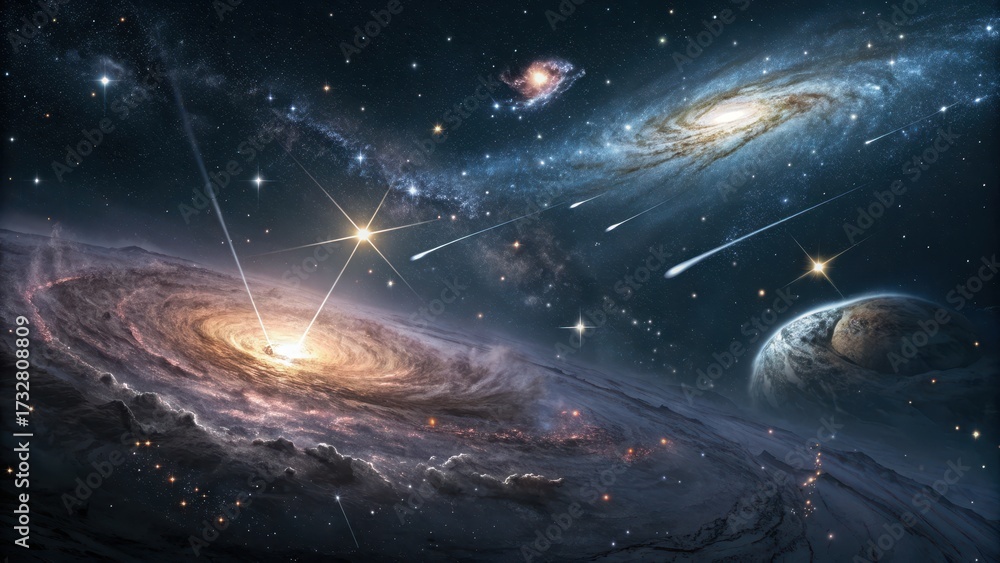 Obraz premium Cosmic artwork showing galaxies and stars scattered through space