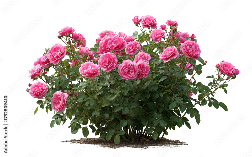 Fototapeta premium Pink Rose Bush with Many Blooms isolated on a transparent background