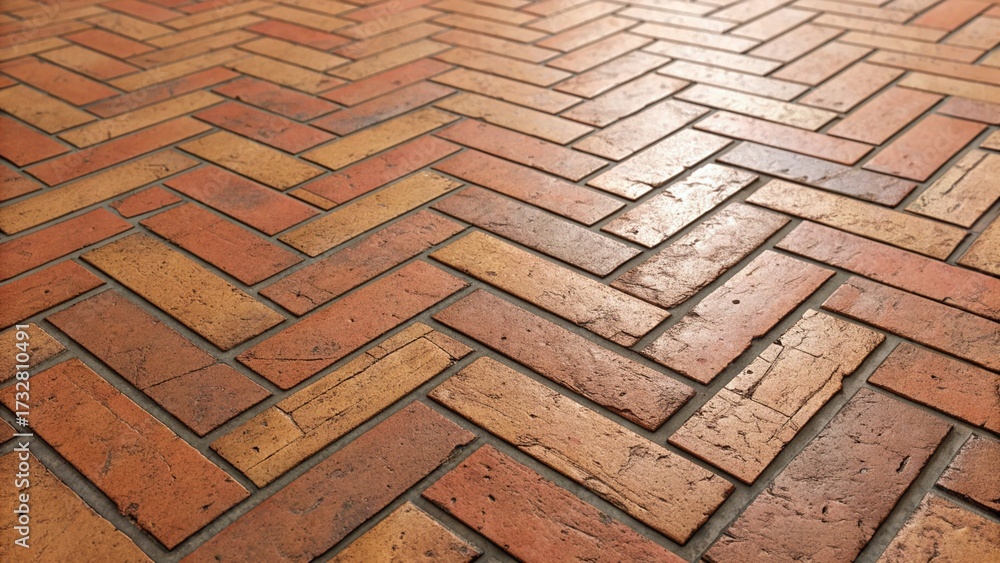 Herringbone brick pattern creates a vibrant, textured floor