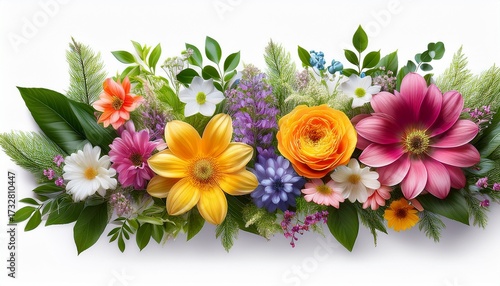 Wallpaper Mural Floral Border With Colorful Flowers And Greenery Isolated On Transparent Background Torontodigital.ca