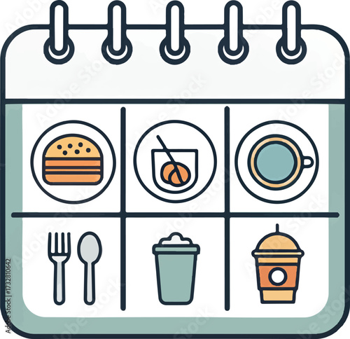 Food Calendar Vector Illustration – Meal Schedule and Nutrition Planning Icon