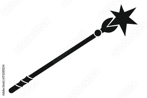 Elegant black scepter featuring a radiant star adornment is prominently displayed against a bright backdrop