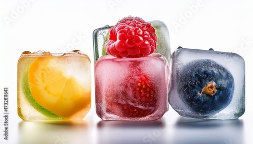 Wallpaper Mural Refreshing Fruit Ice Cubes Isolated On White Background Torontodigital.ca