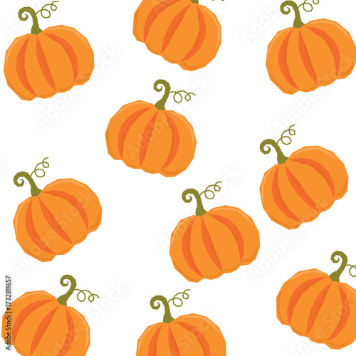 A playful pattern featuring cartoon-style pumpkins with green stems. Perfect for Halloween or autumn-themed designs, stationery, or any project needing a festive touch.