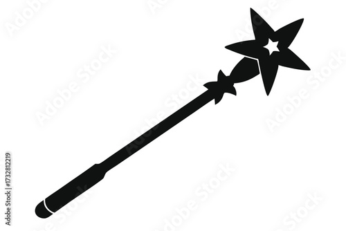 Stylized black magic wand with a star on top stands ready for enchantment