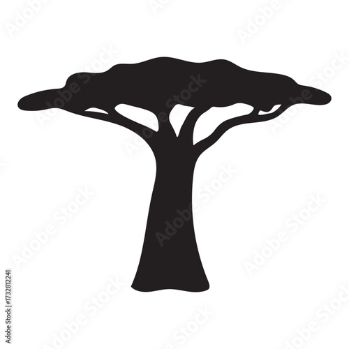 Baobab Tree Silhouette Vector Icon for Nature and Wildlife Design