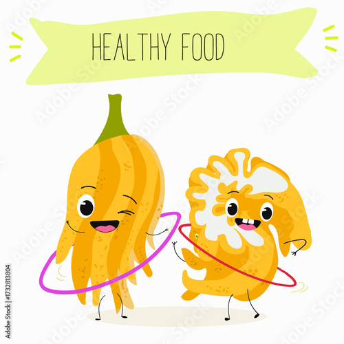 Buddha's hand fruit funny characters, hand drawn vector illustration.