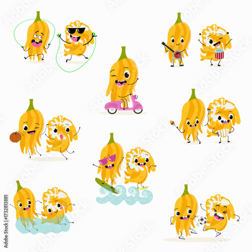 Buddha's hand fruit funny characters, hand drawn vector illustration.
