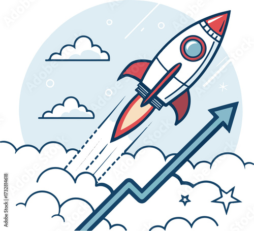 Rocket Launch Startup Growth Concept with Rising Arrow