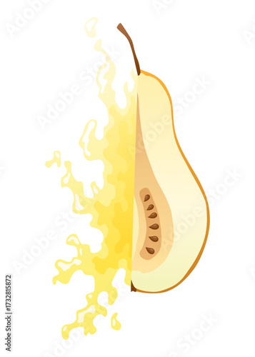 Yellow pear food cut half, piece, part and slice chopped of fruit. Harvest ripe fruit. Popular healthy garden food pear. Vector flat illustration