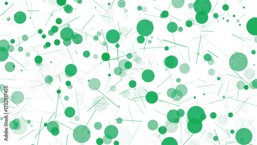 Abstract network of interconnected green circles and lines representing data flow and digital connections on a white background