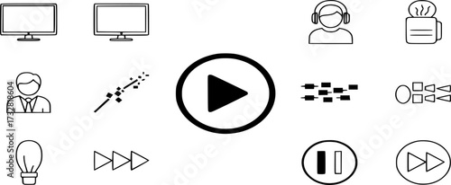 Video Play button line Icon. online watching presentation icons vector