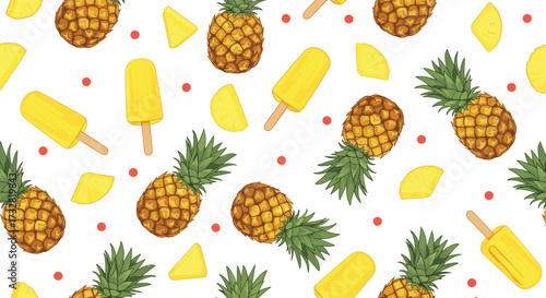 A refreshing pattern of pineapples popsicle and fruit slices.