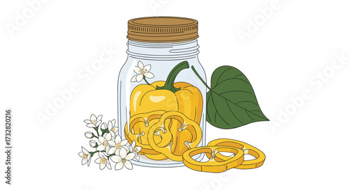 Preserving the vibrant yellow bell peppers in a jar for future culinary delights.