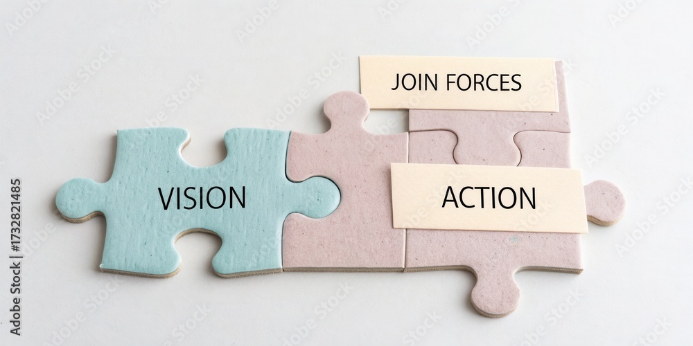 Obraz premium Puzzle Pieces Aligned Forming Teamwork and Strategic Vision