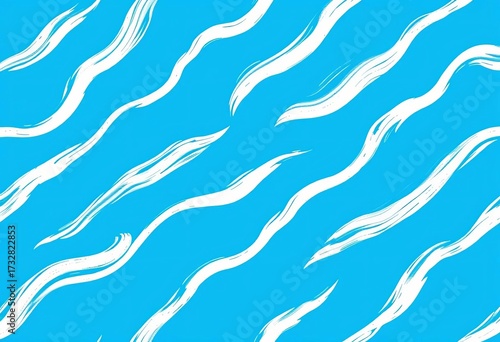 Seamless brushstroke white wave pattern on blue background, trendy, paint