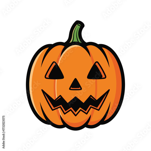 A classic carved halloween jack o lantern with a spooky face isolated on white background