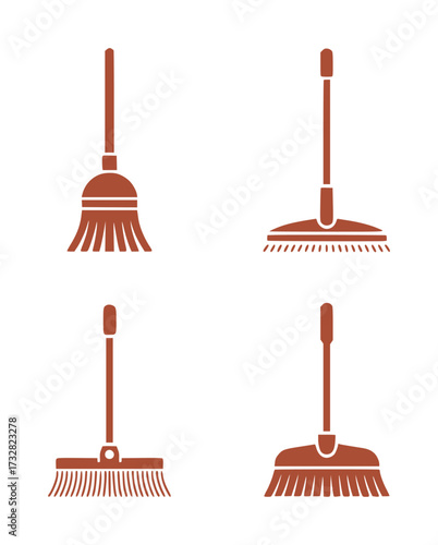Four Different Styles of Brooms and Mops for Cleaning