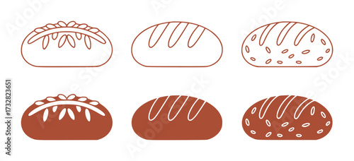 Six Stylized Loaves of Bread in Brown and White
