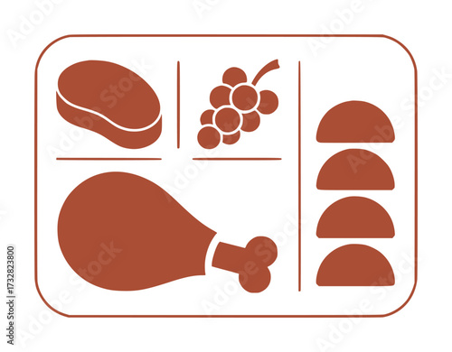 Stylized illustration of a cafeteria tray with food items