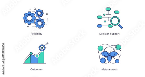 Illustration displaying reliability decision support outcomes and meta analysis concepts drawn with lines
