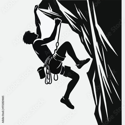 Rock Climber Silhouette Vector Extreme Sport, Adventure, and Determination Icon