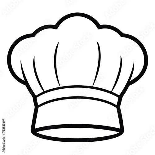 Stylized chef hat outline showcases the profession's symbol in bold black and white