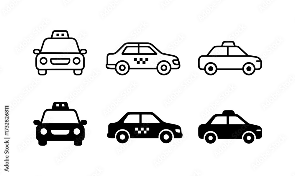 Fototapeta premium Minimal taxi icon set in black and white design for transport themes