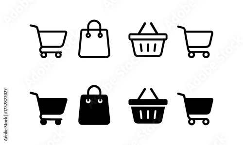 Shopping cart and basket icons collection in minimalist design