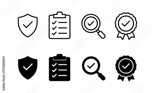 Essential linear and solid style check mark icons for security and approval