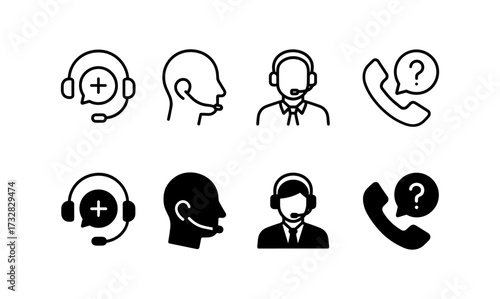 Customer service icons featuring headsets and communication symbols