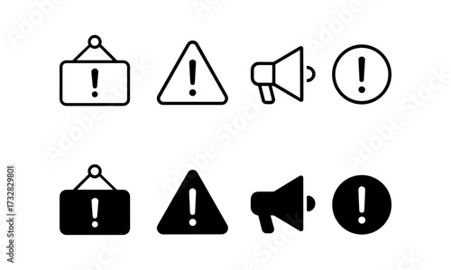 Minimalist alert icon set: warning symbols for web and print design