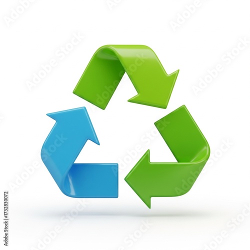 A 3D recycling symbol with two green arrows and one blue arrow on a white background.