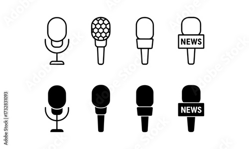 Minimal microphone icon set for media and broadcast design