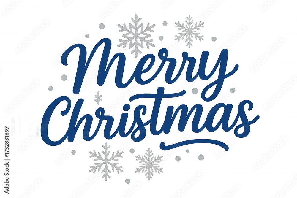 Fototapeta premium Merry christmas lettering with snowflakes on transparent background, holiday greeting, winter season