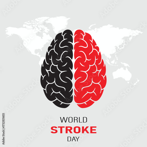 World stroke day concept with human brain and world map