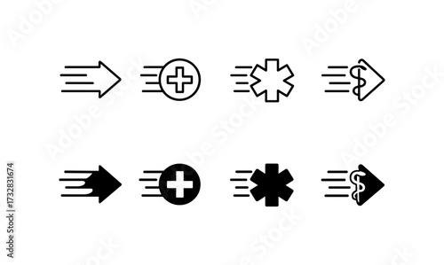 Medical icons with speed effect in minimalist style