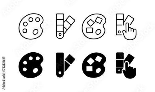 Minimalist palette and swatch icons for digital design applications