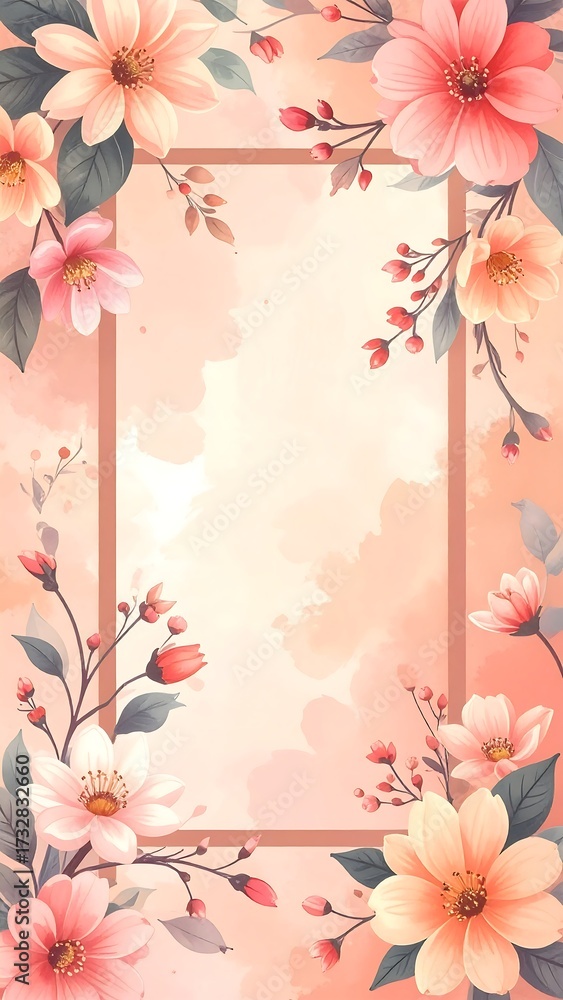 Obraz premium Delicate floral frame on a soft peach backdrop
