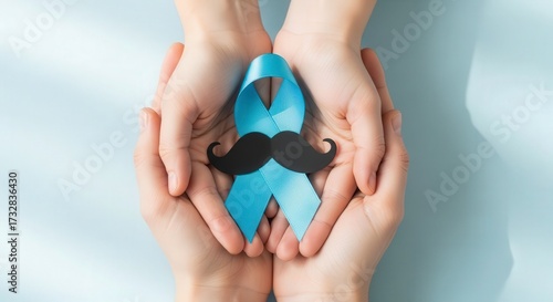 Wallpaper Mural Hands holding a blue ribbon with a mustache for prostate cancer awareness Torontodigital.ca