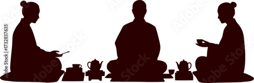 Silhouette tea ceremony. Asian traditions and culture.
