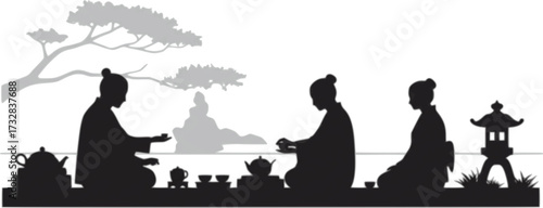 Silhouette tea ceremony. Asian traditions and culture.

