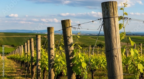 Vineyard Landscape with Wooden Fence.