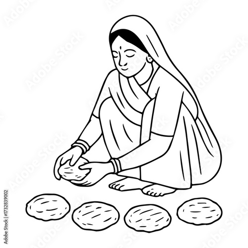 Preparing Dough for Roti vector