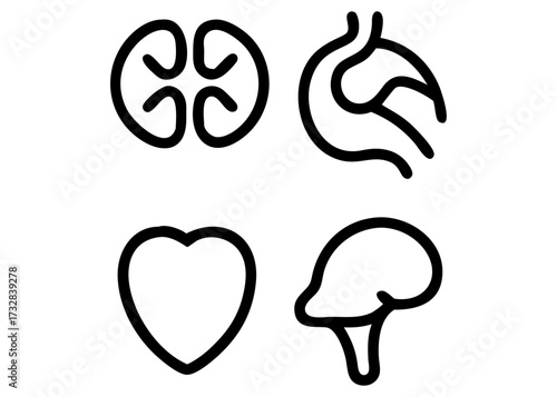 A colorful vector illustration set of healthy food icons, featuring fruit and vegetable symbols like an apple, designed with a heart shape to signify love for nature's bounty