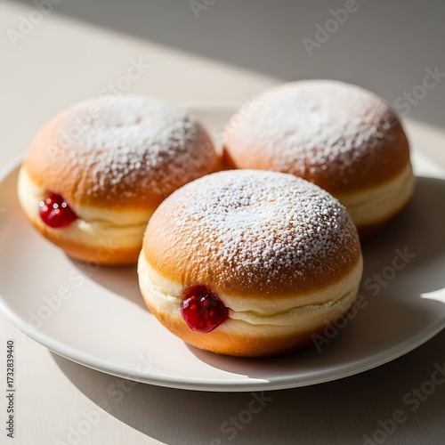 Delicious Sweet Donuts with Jam Filling.