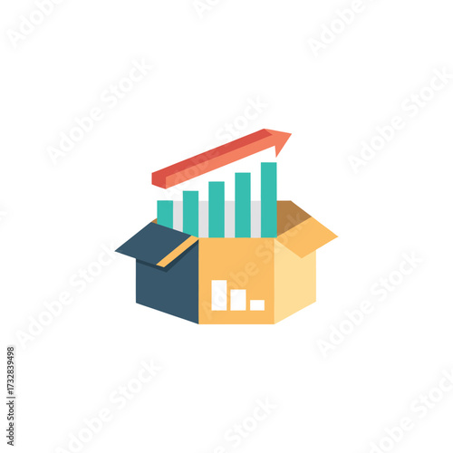 Business growth shown with bar chart and arrow escaping the box