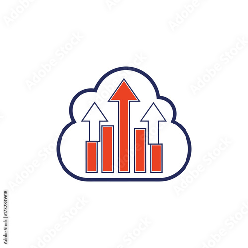 Cloud computing data growth with arrows rising bar graph diagram