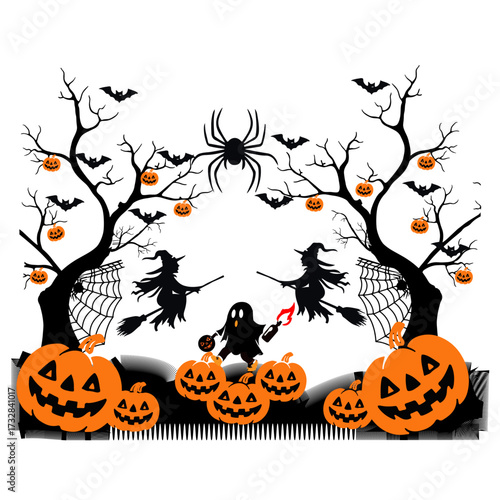 A Halloween background with a tree and bats creates a spooky and mysterious atmosphere. The dark, leafless tree symbolizes eeriness, while flying bats add a haunting effect often linked,
